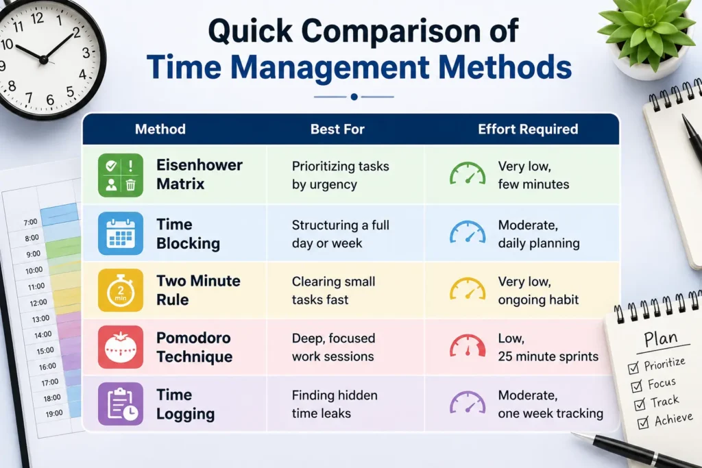 Quick Comparison of Time Management Methods
